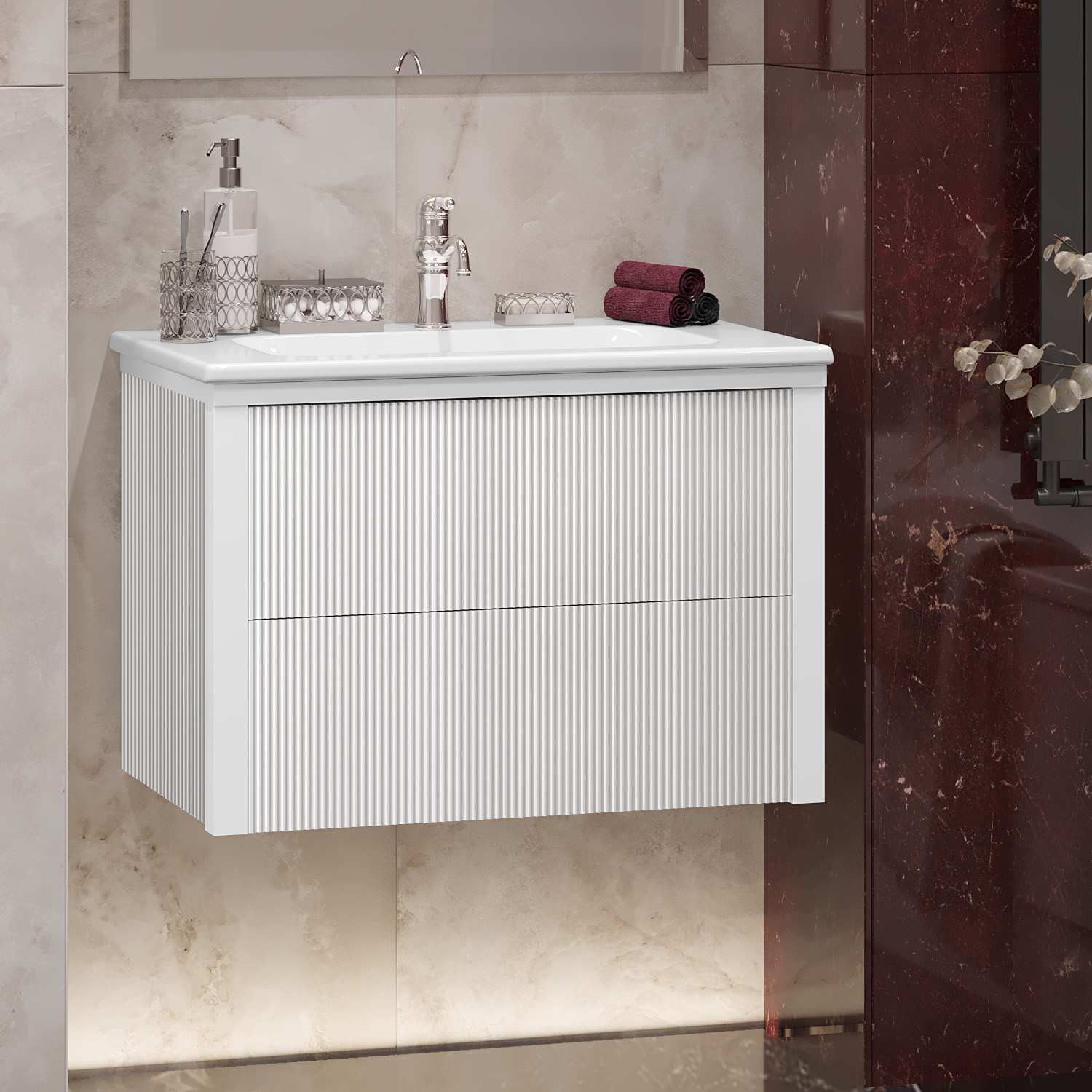 Тумба OPADIRIS Рубинно 80, белый глянцевый, подвесная (под раковину Dreja Эйфория 80)