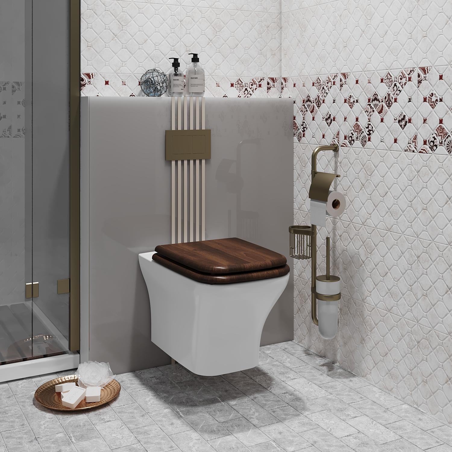 Унитаз подвесной OPADIRIS Кантара OS74712A безободковый, сиденье антикварный орех