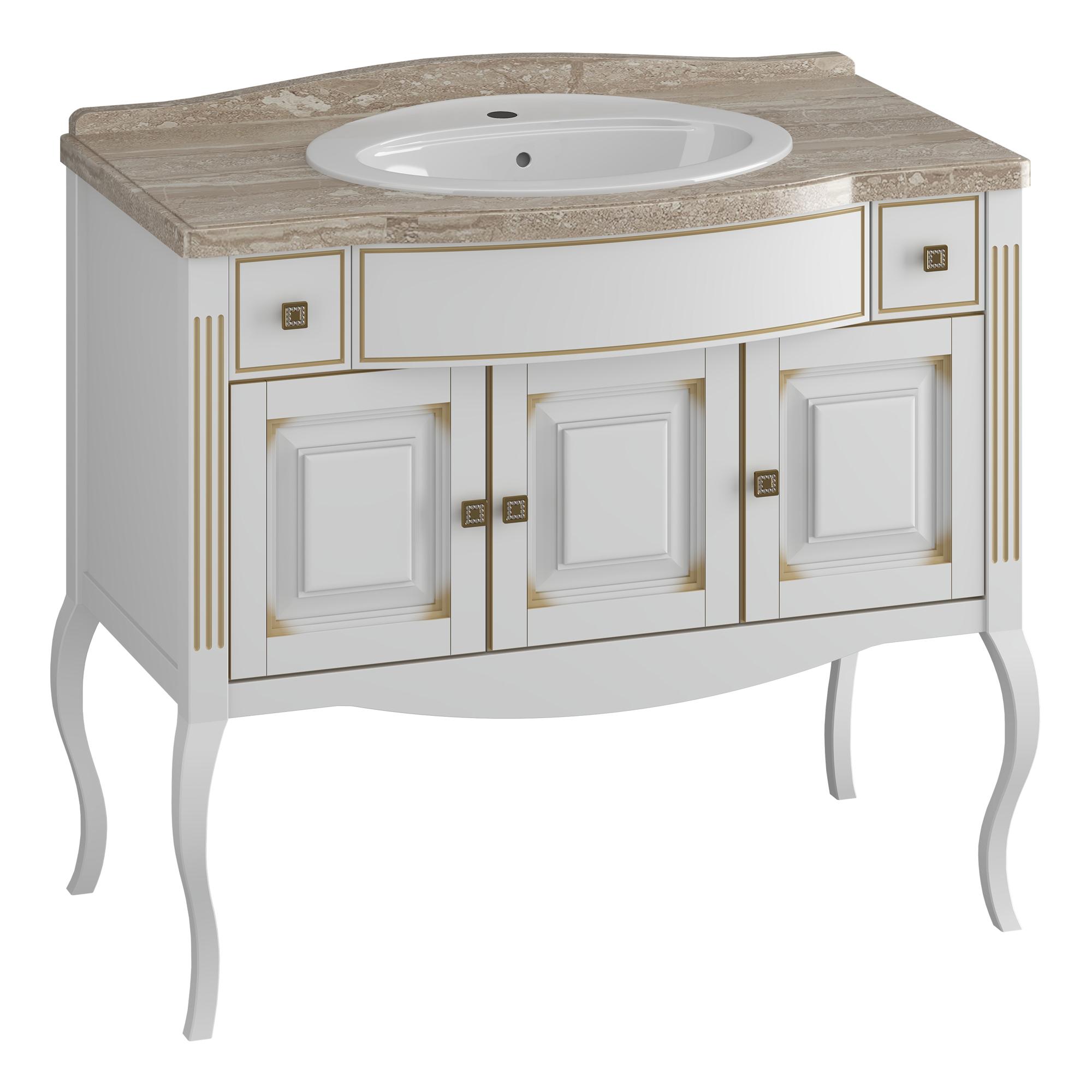 Тумба OPADIRIS Лаура 100, белый матовый с патиной-бежевый (под раковину Florentina Лаура 100)