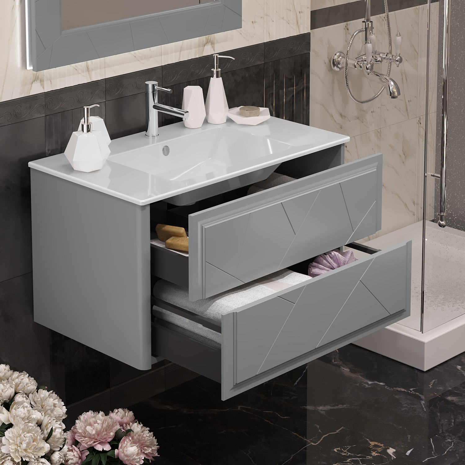 Тумба OPADIRIS Луиджи 90, серый матовый, подвесная