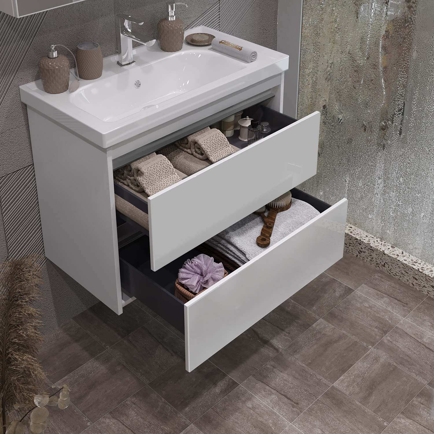 Тумба OPADIRIS Фреш 70, белый/белое стекло (под раковину CeraStyle FRAME 70)