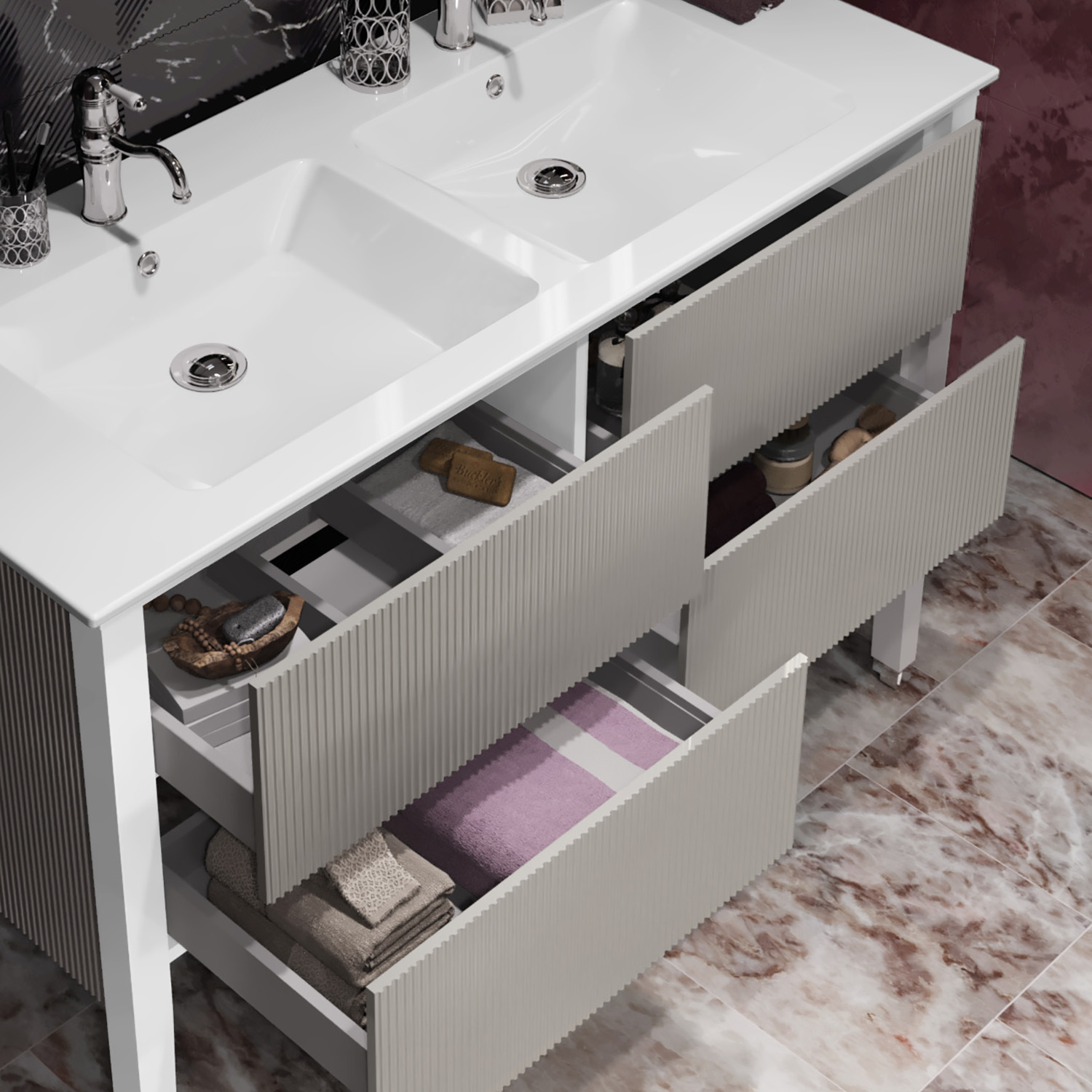 Тумба OPADIRIS Рубинно 120, серый глянцевый, напольная (под раковиу CeraStyle Ibiza 121, две чаши)