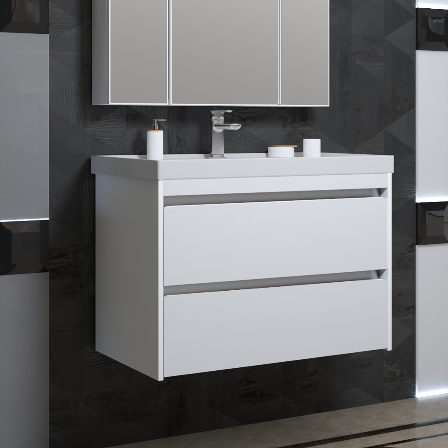 Тумба OPADIRIS Фреш 80, белый/белое стекло (под раковину CeraStyle FRAME 80)