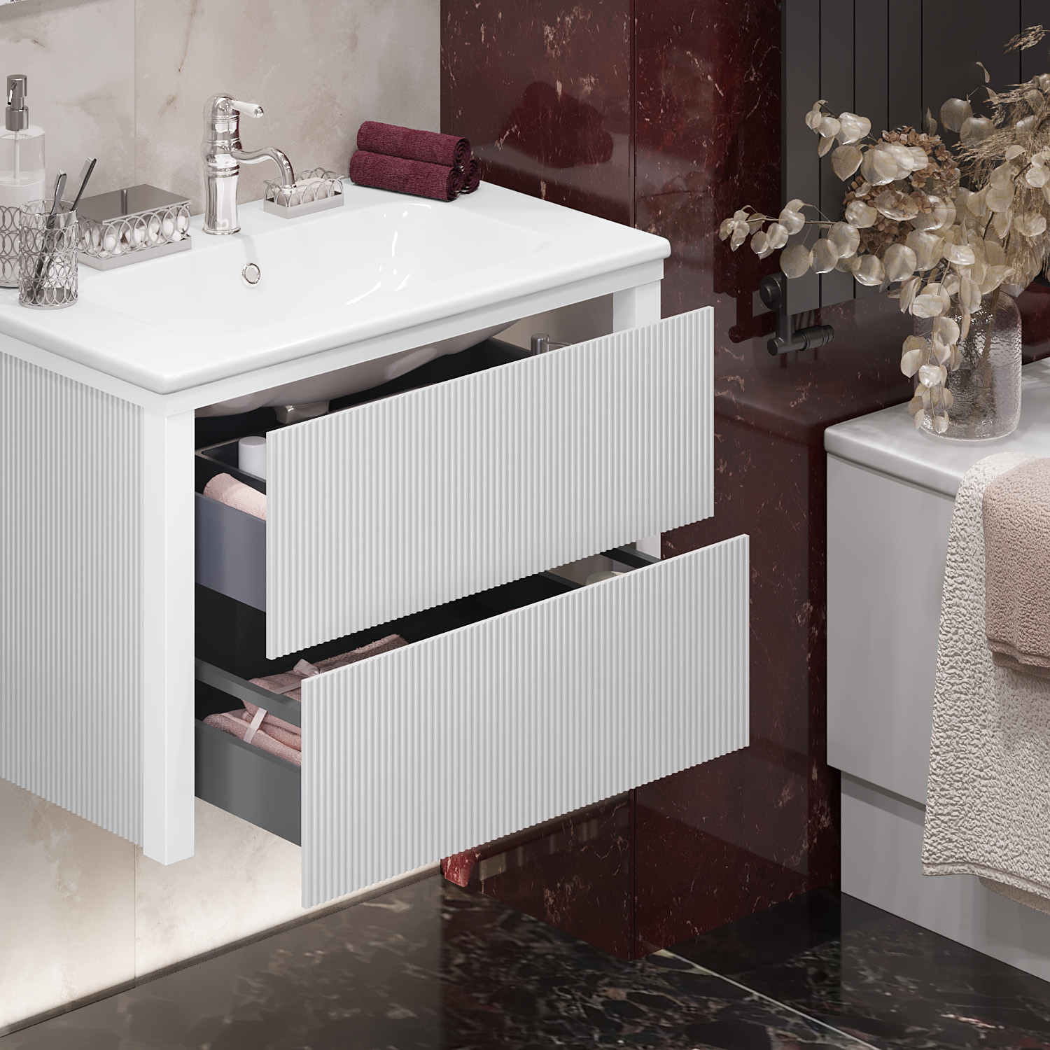 Тумба OPADIRIS Рубинно 80, белый глянцевый, подвесная (под раковину Dreja Эйфория 80)