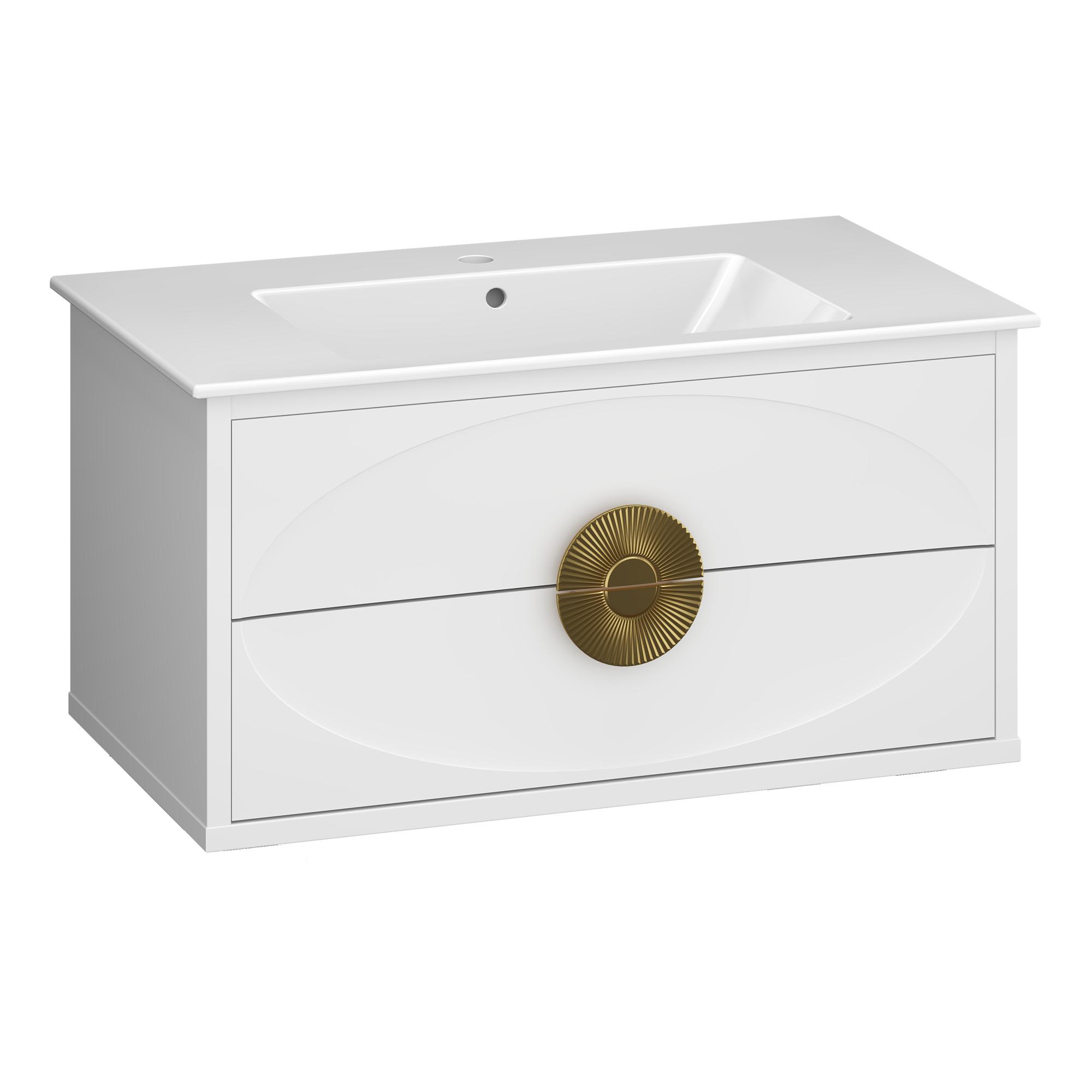 Тумба OPADIRIS Ибица 90, белый/золото, подвесная, вар. 2 (под раковину CeraStyle Ibiza 91)