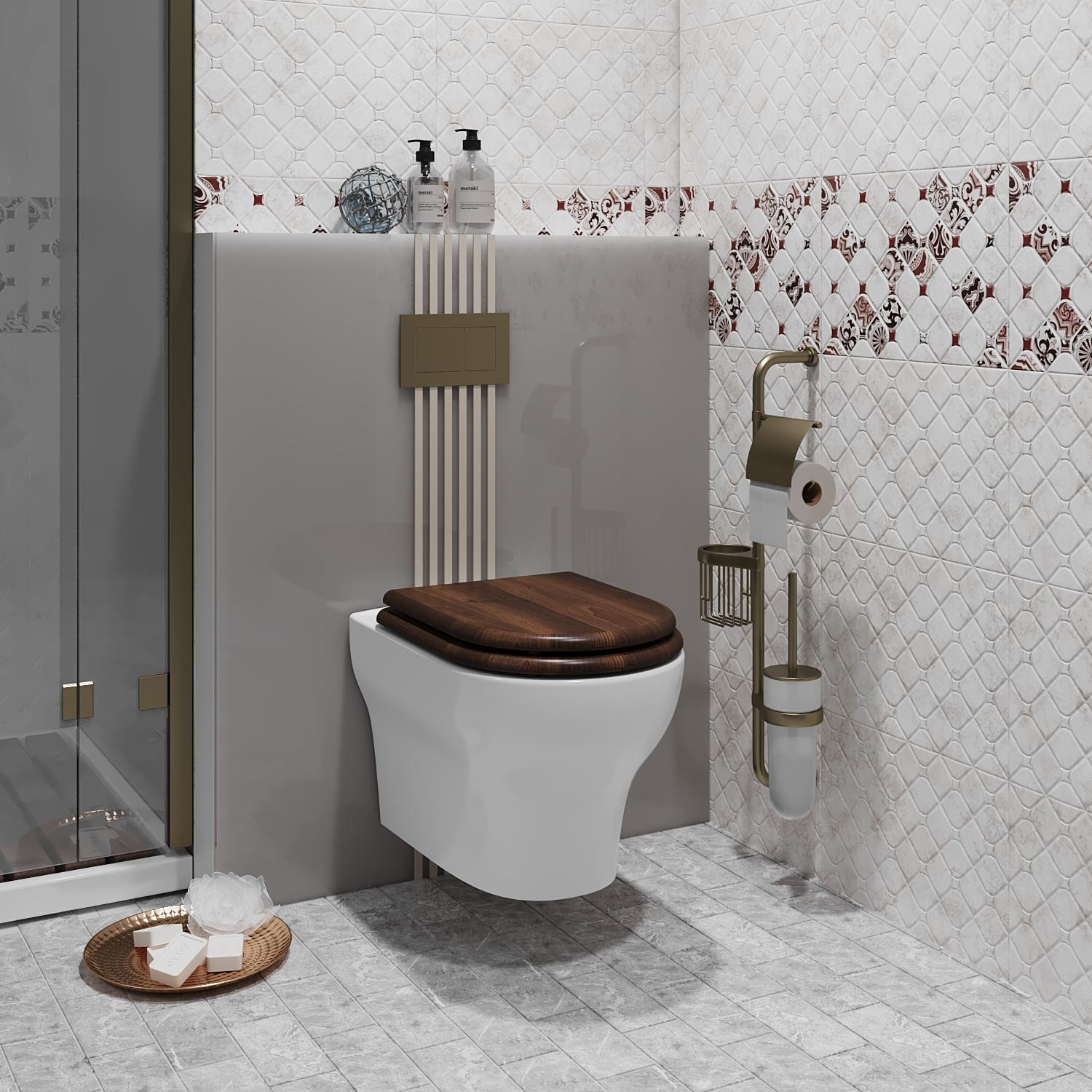 Унитаз подвесной OPADIRIS Лоренцо OS41712A безободковый, сиденье антикварный орех