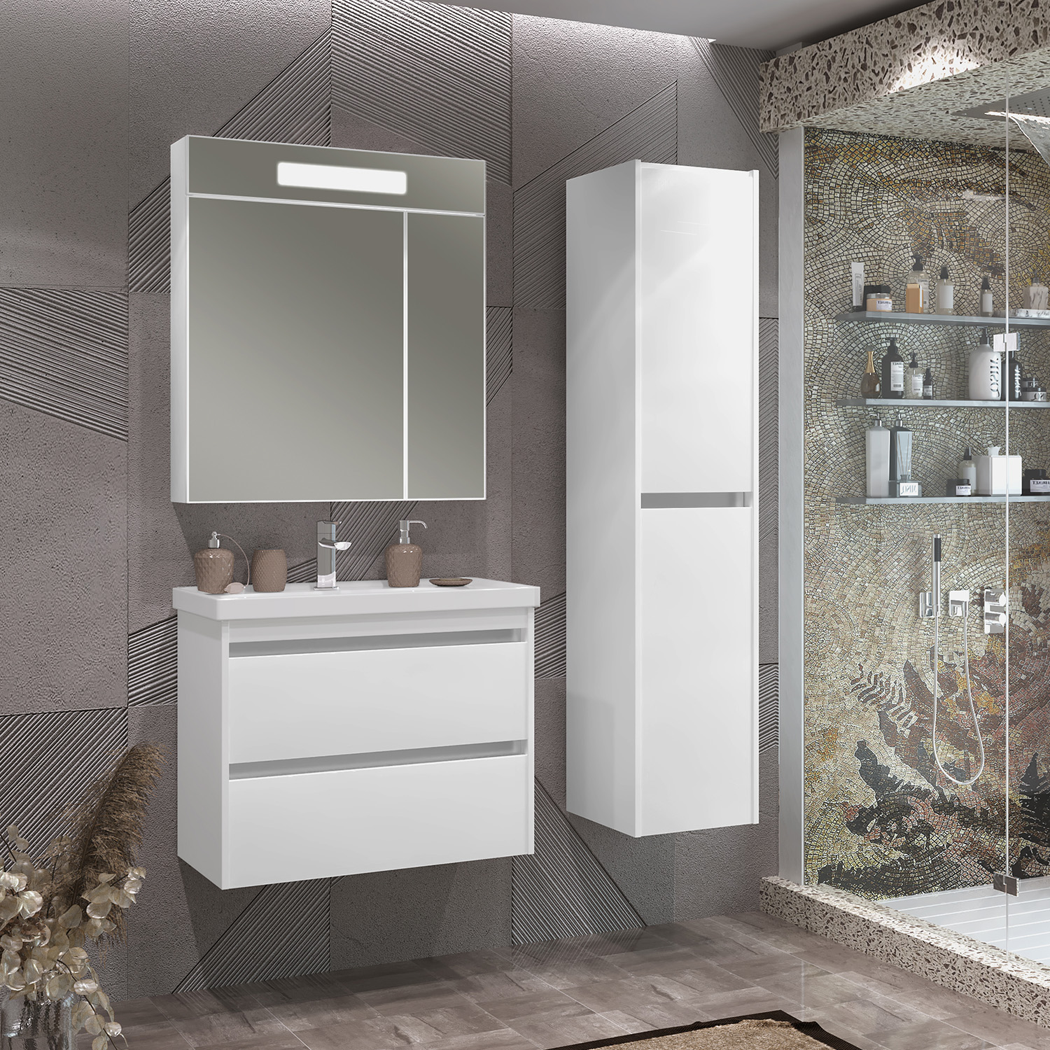 Тумба OPADIRIS Фреш 70, белый/белое стекло (под раковину CeraStyle FRAME 70)