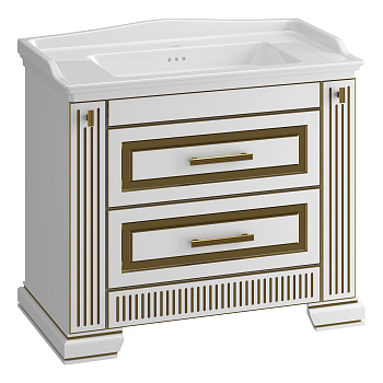 Тумба OPADIRIS Оникс 100, белый глянцевый с патиной - золото (под раковину CeraStyle Kapadokya 100)
